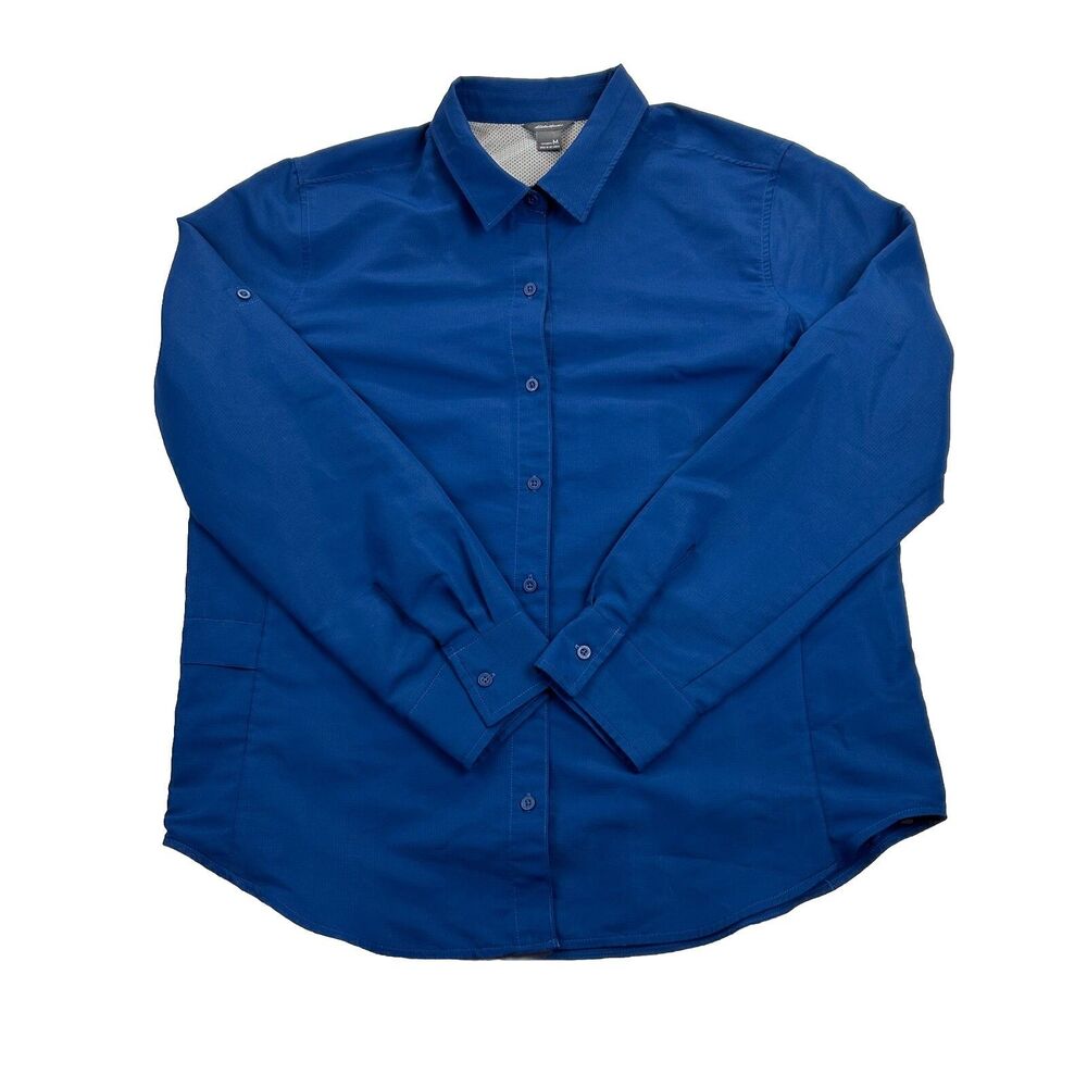 Eddie Bauer Button Up Shirt Womens M Blue Vented Long Sleeve Side Pocket Ripstop